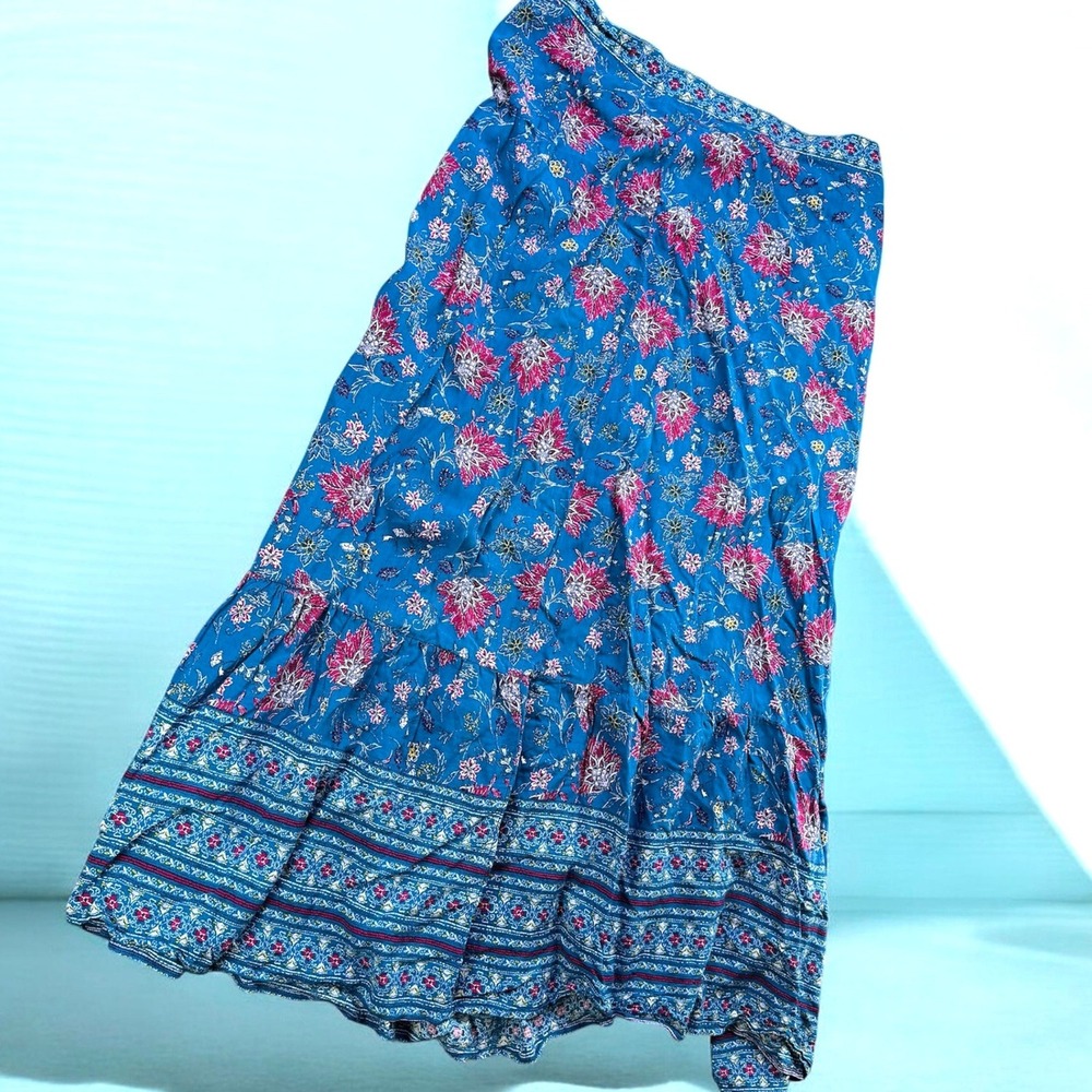 Band Of Gypsies Peacock Wrap Skirt Women M Floral‎ Viscose Ruffle Maxi Tiered